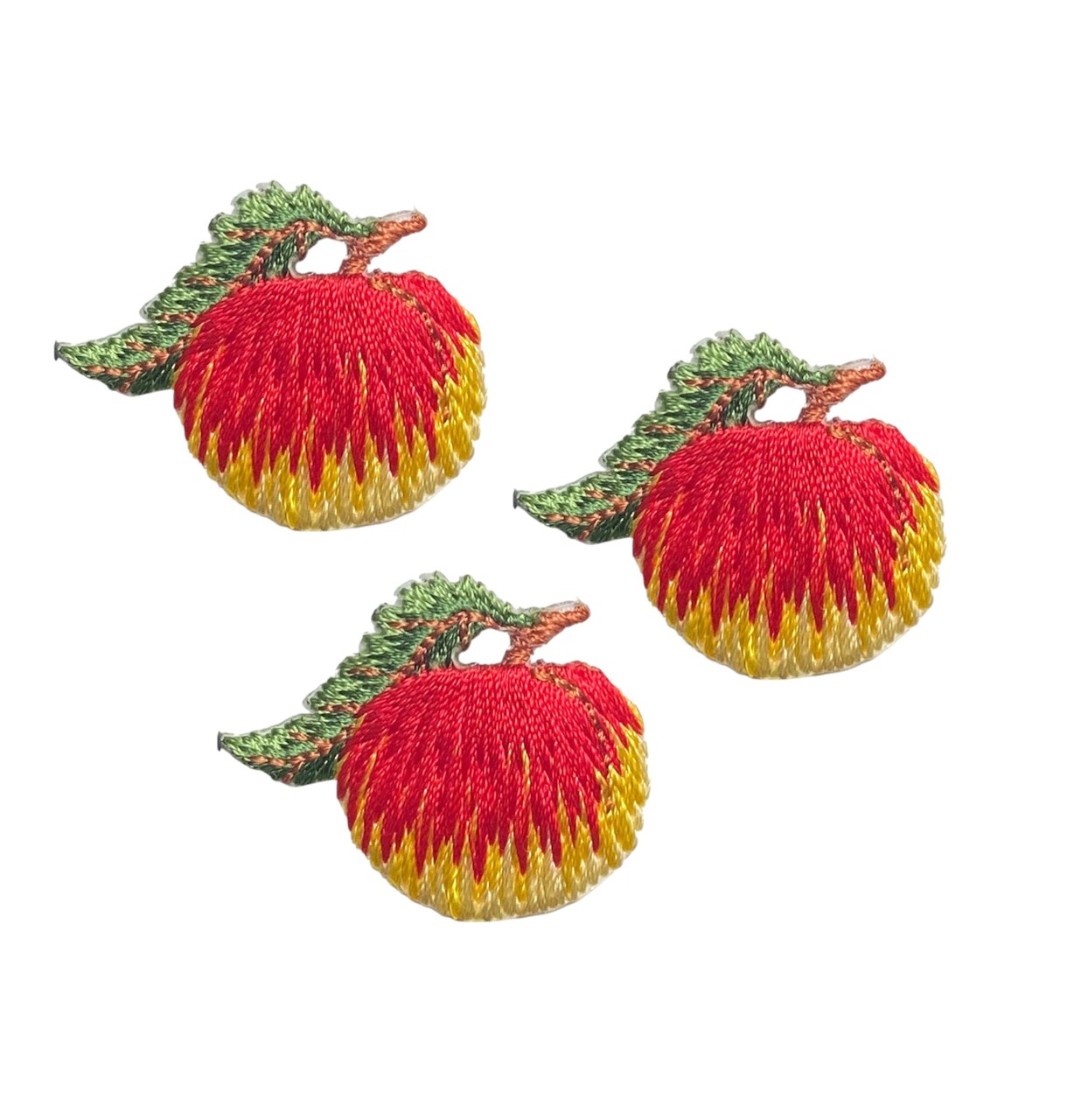 Set of 3, Fresh Peach with Leaf, Fruit, Food, Embroidered, Iron on Patch